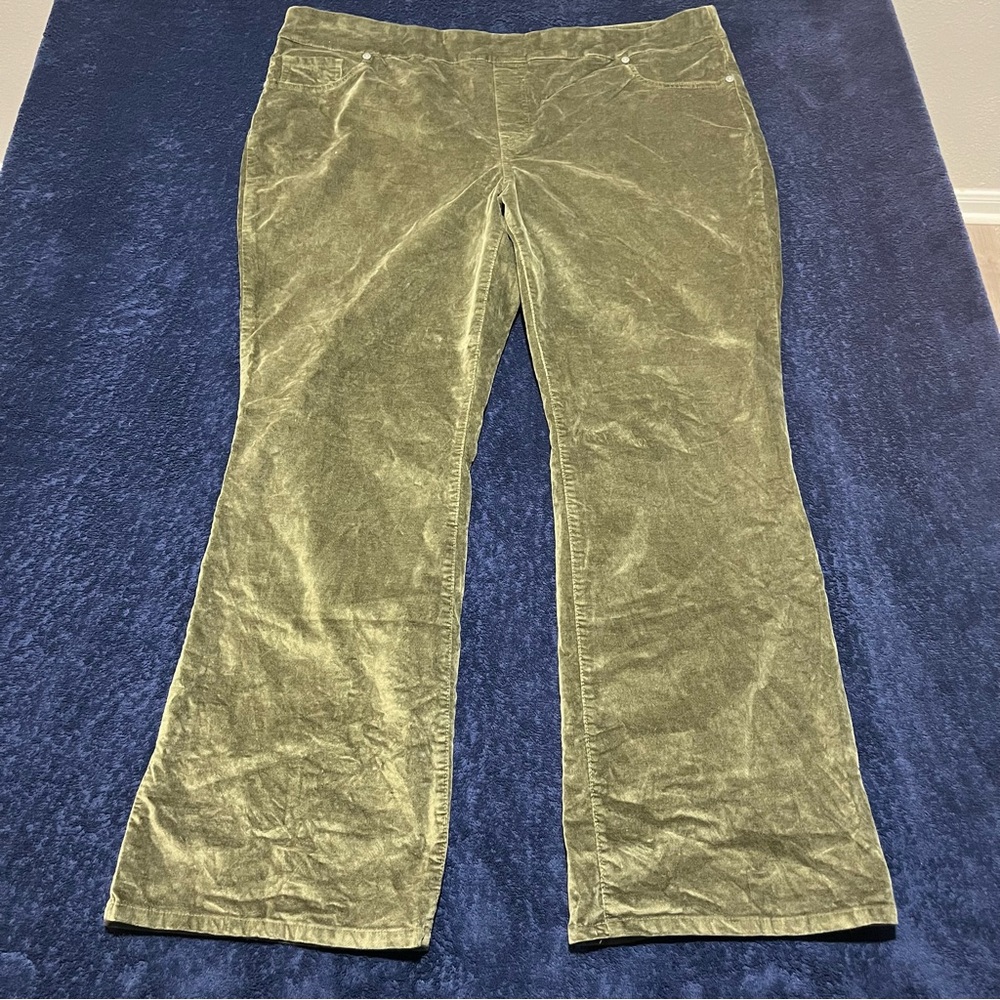 DG2 Diane Gilman Velvet Pants Womens 2X Olive Green Cotton Bootcut Leg Pull-On